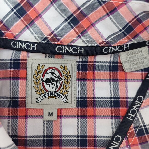 Cinch Men's Plaid Button-Up Short Sleeve Shirt Red/White/Black Size M Rodeo Core - Picture 5 of 7
